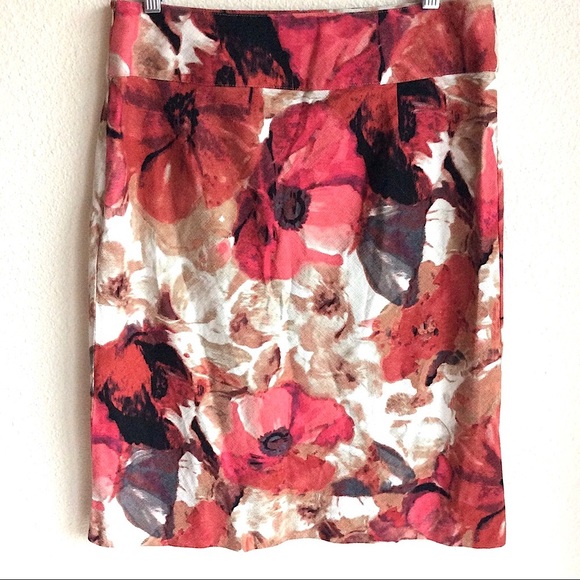 Watercolor Floral Print Pencil Skirt Coral - Picture 6 of 6